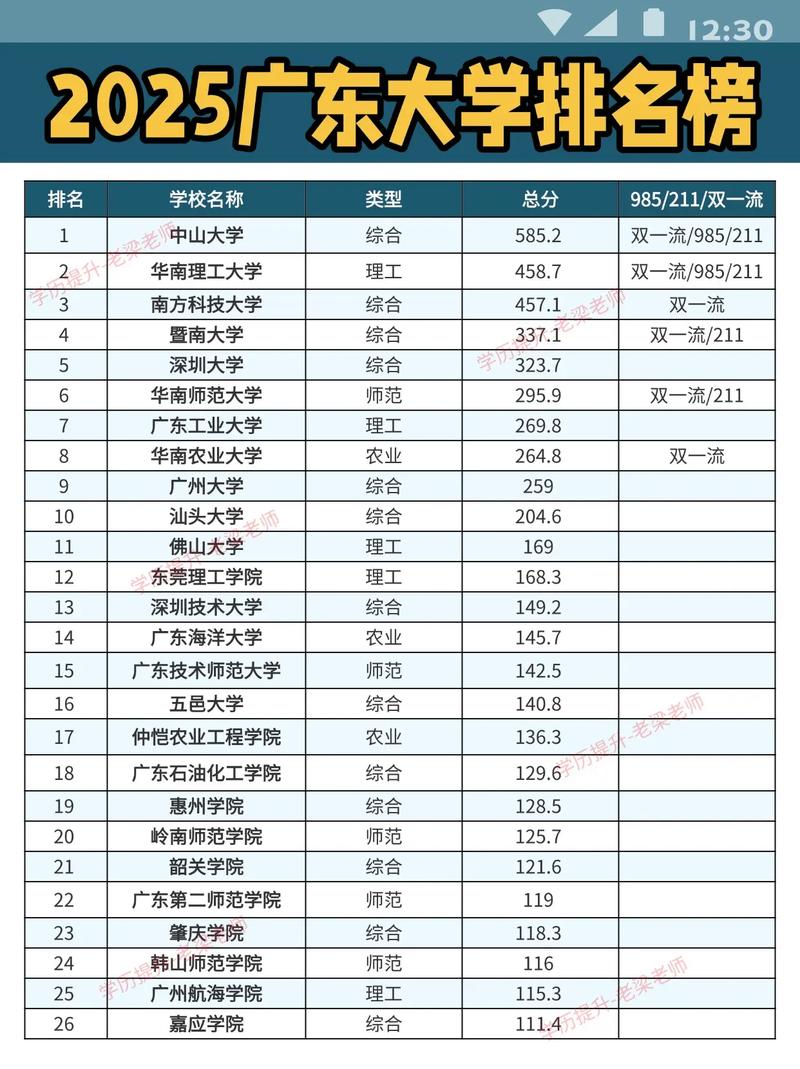广东的大学排行榜(广东的大学排行榜前十名)